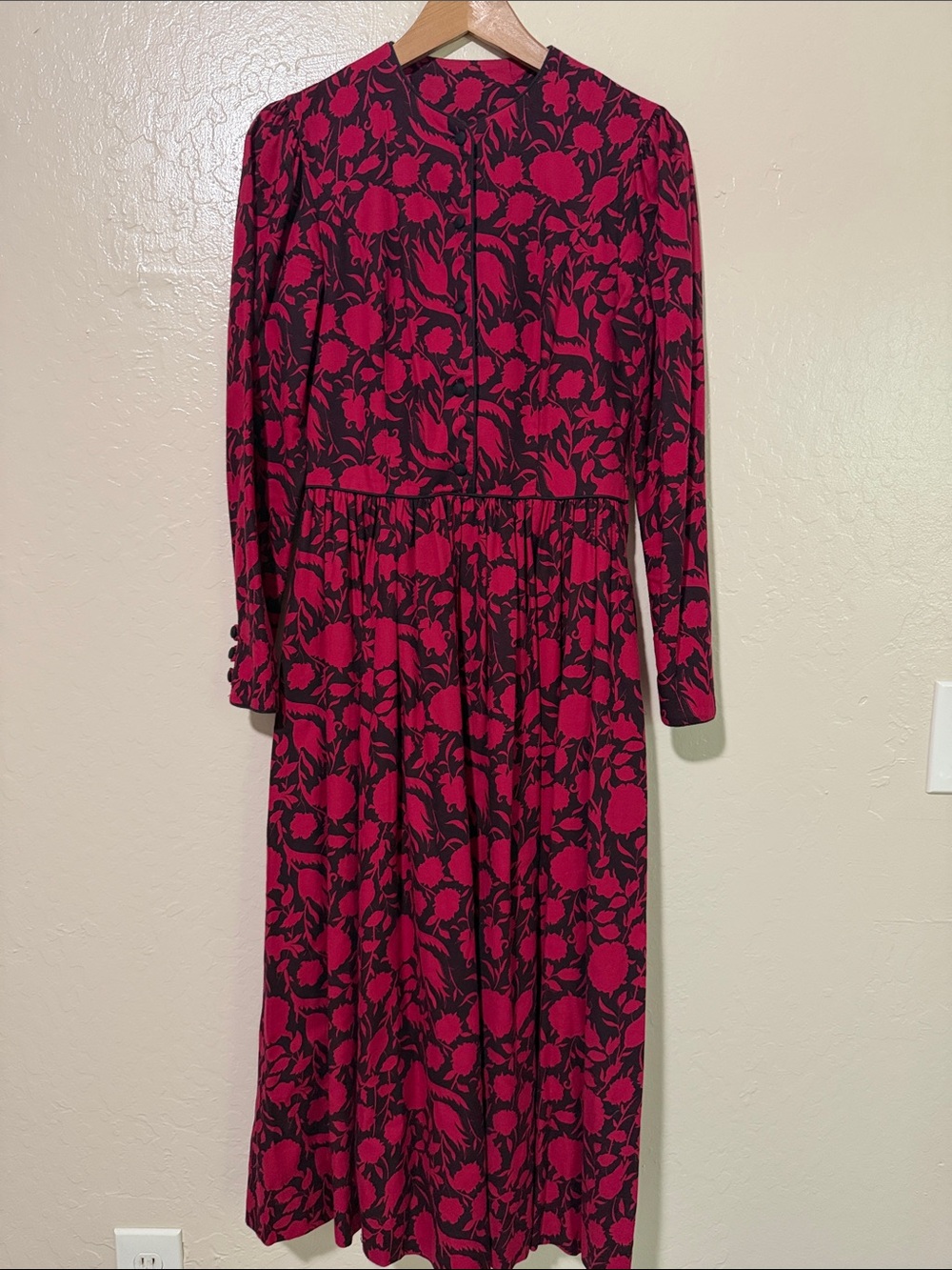 🔥Vintage 80s Laura Ashley Made in Great Britain 🇬🇧 Cotton Wool Floral Midi Dress